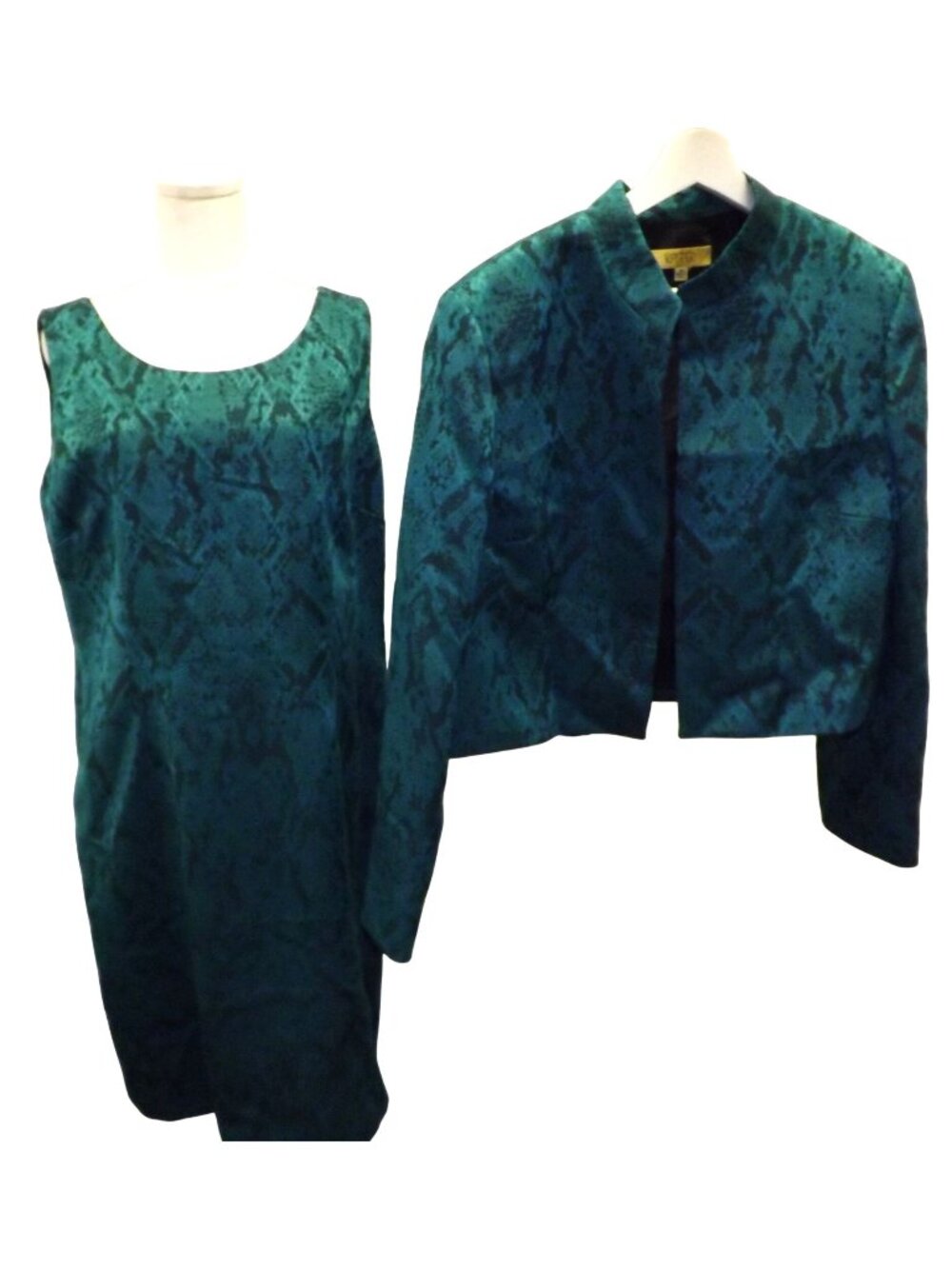 Size 16 Kasper Dress & Jacket Set Womens Jewel Nights Jade Green Black 2 Piece